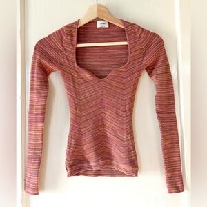 Aritzia Wilfred Tuscany Sweetheart Sweater Space Dye Rhodon Pink‎ Rose XS